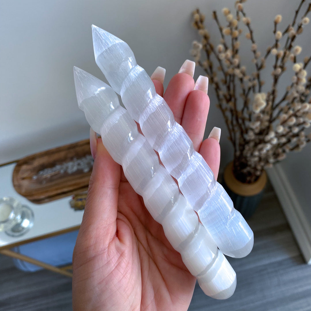 Selenite Twisted Wand