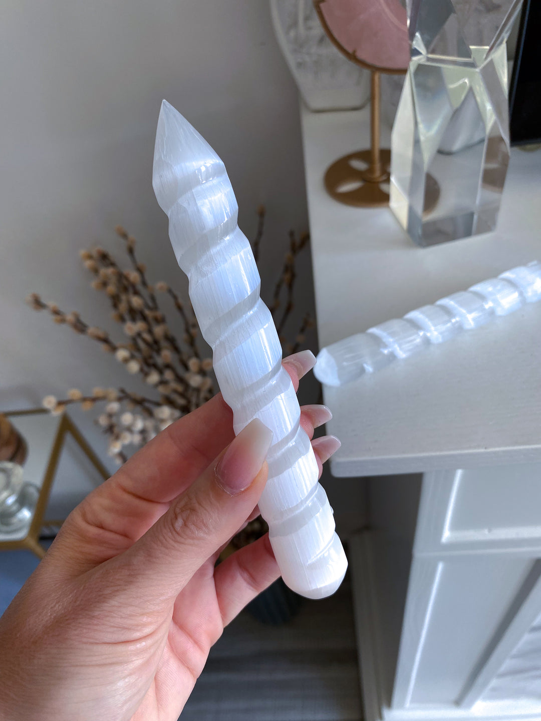 Selenite Twisted Wand