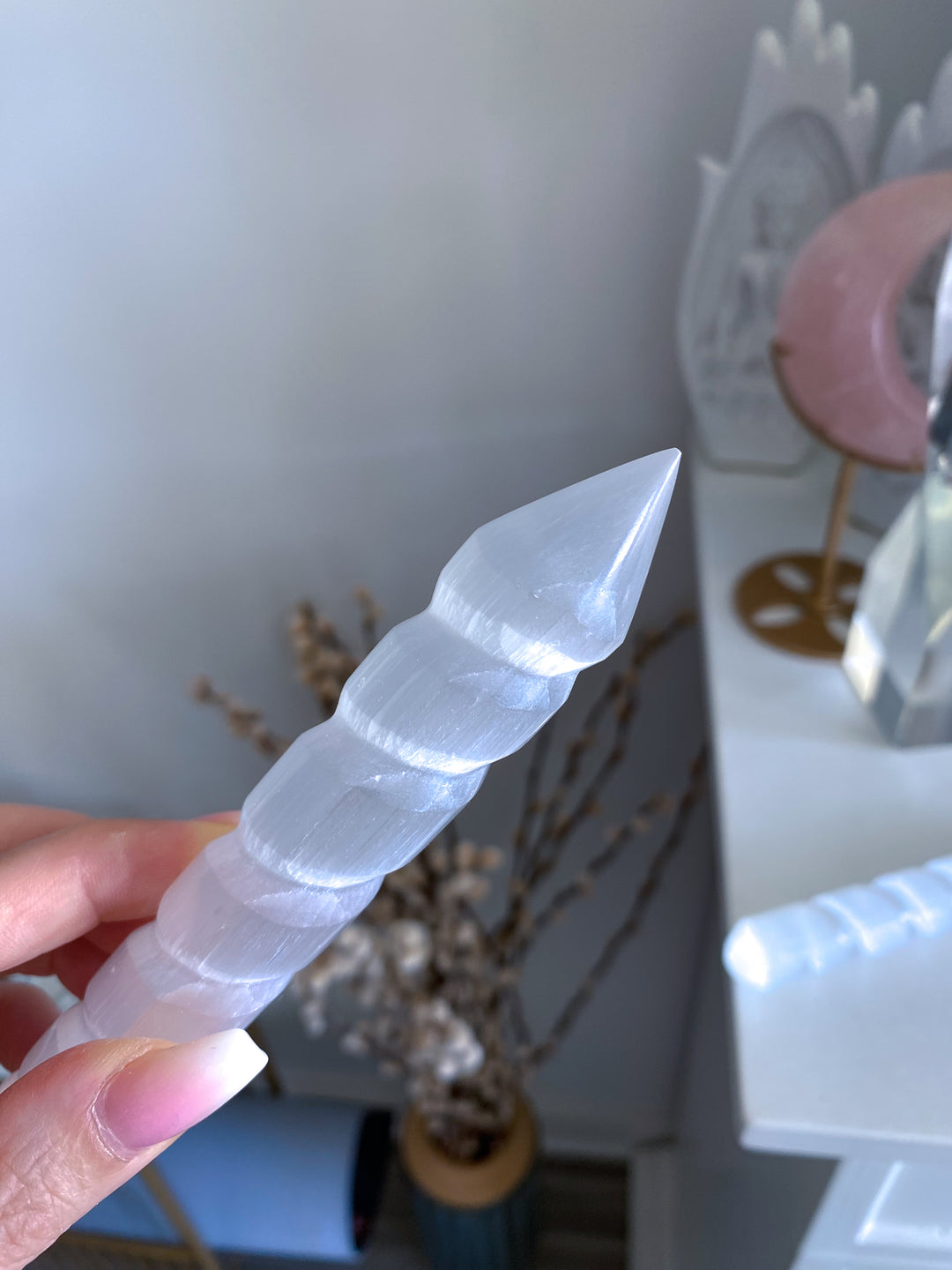 Selenite Twisted Wand