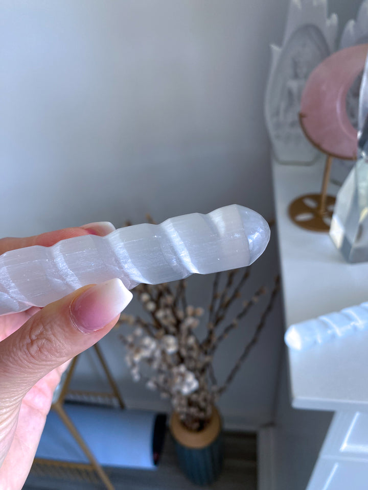 Selenite Twisted Wand