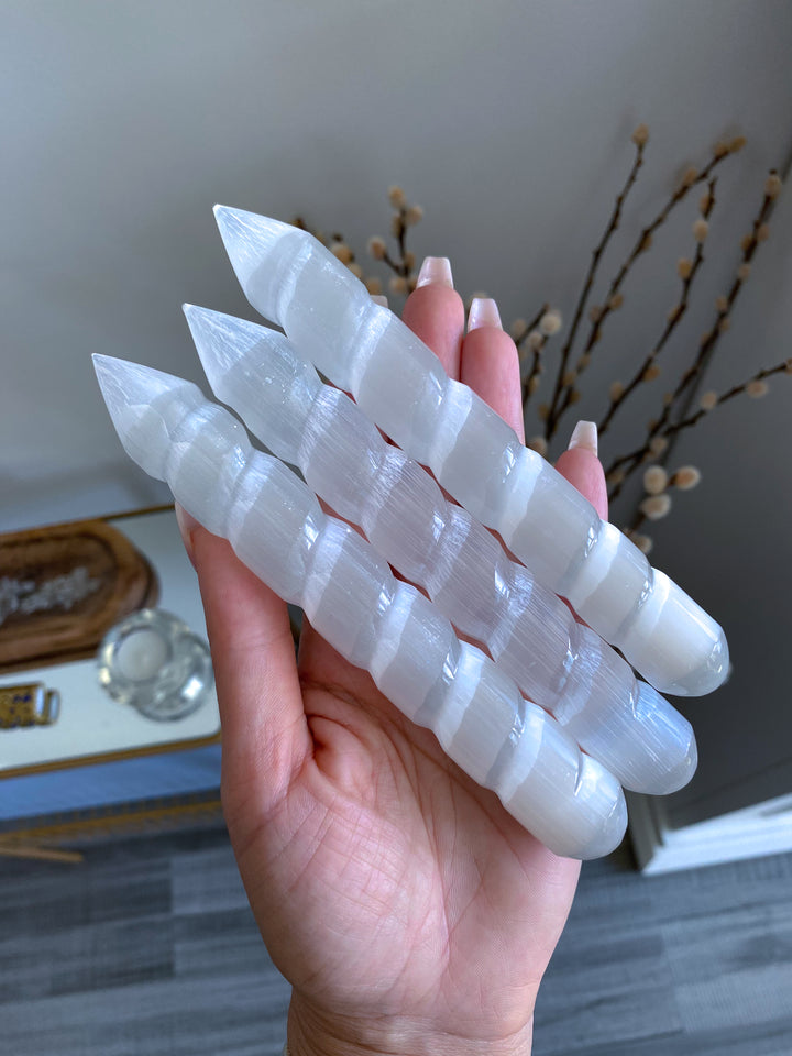 Selenite Twisted Wand