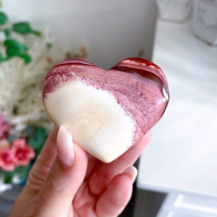 Red, Ivory Mookaite Heart Carving 