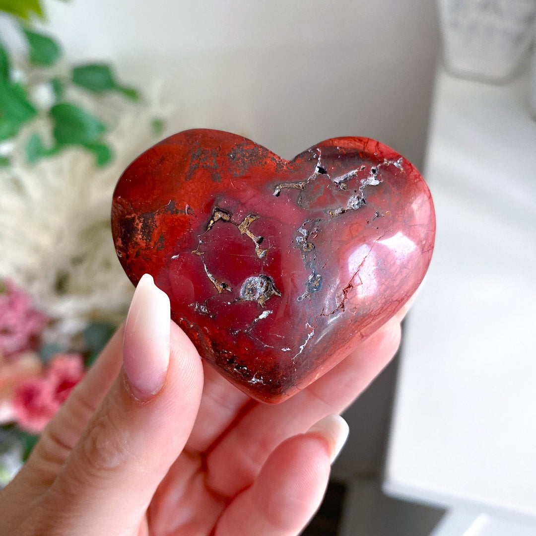 Red, Ivory Mookaite Heart Carving 