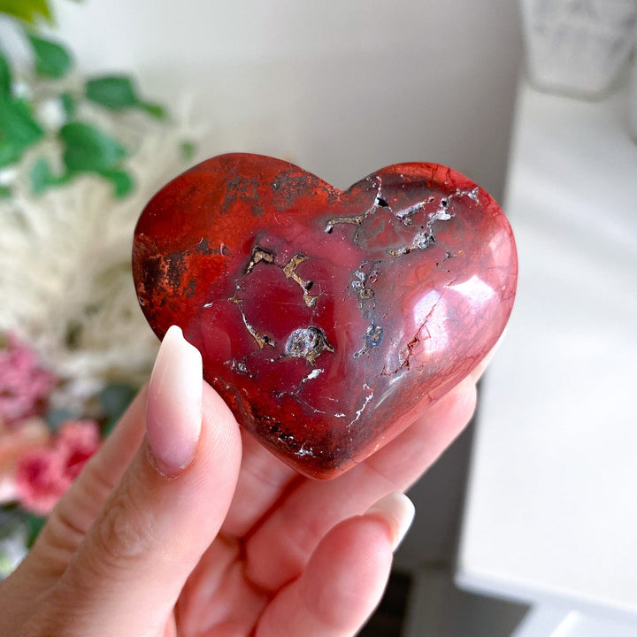 Red, Ivory Mookaite Heart Carving 