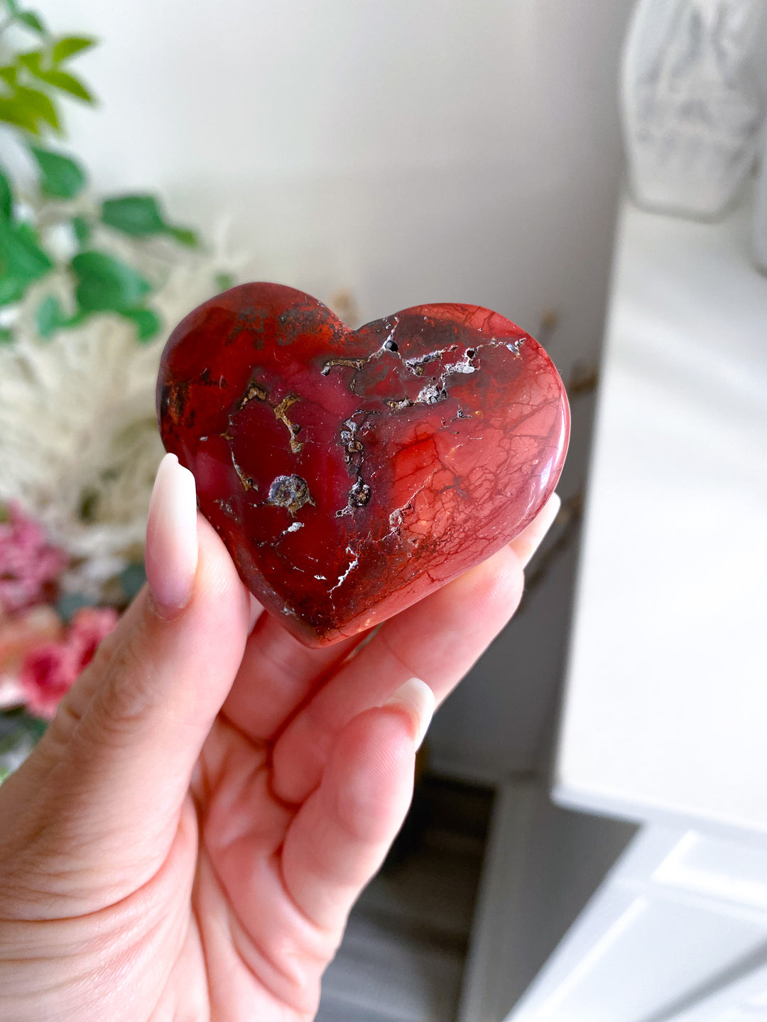 Red, Ivory Mookaite Heart Carving 