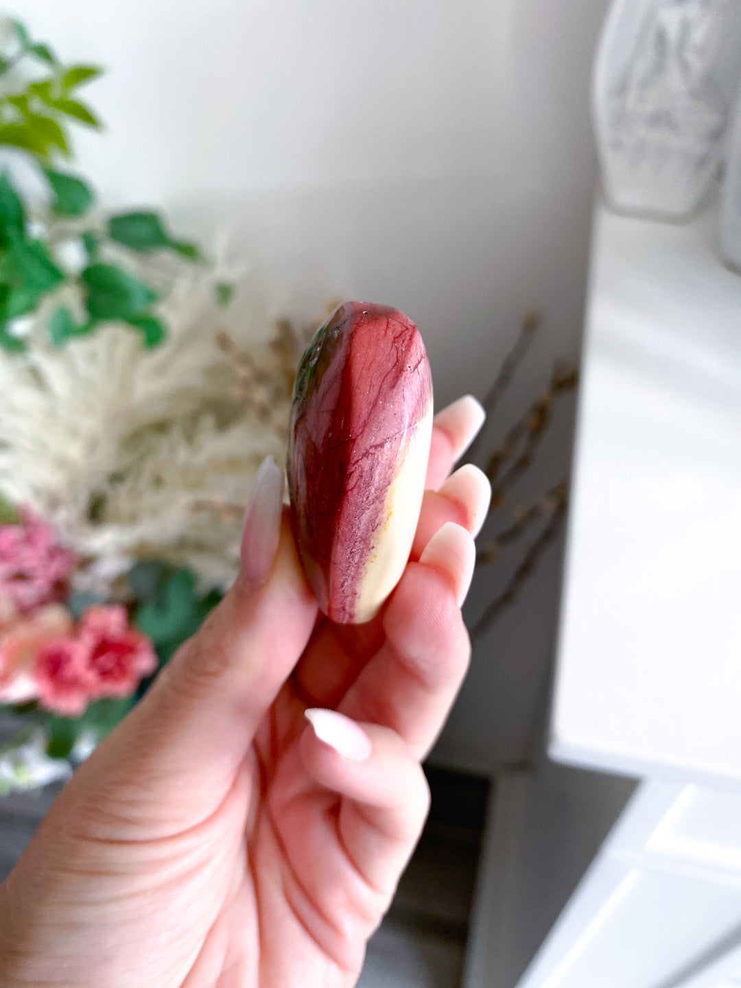 Red, Ivory Mookaite Heart Carving 