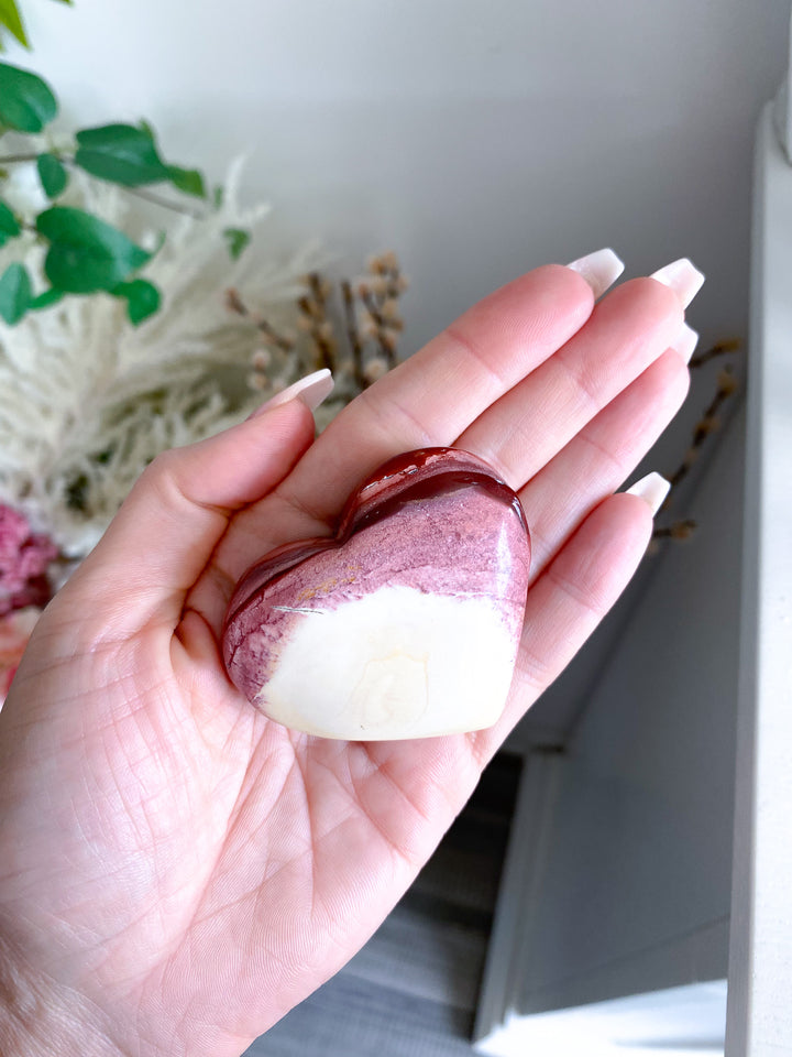 Red, Ivory Mookaite Heart Carving 