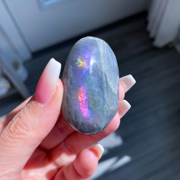 Flashy Pink Sunset Labradorite Palm Stone 