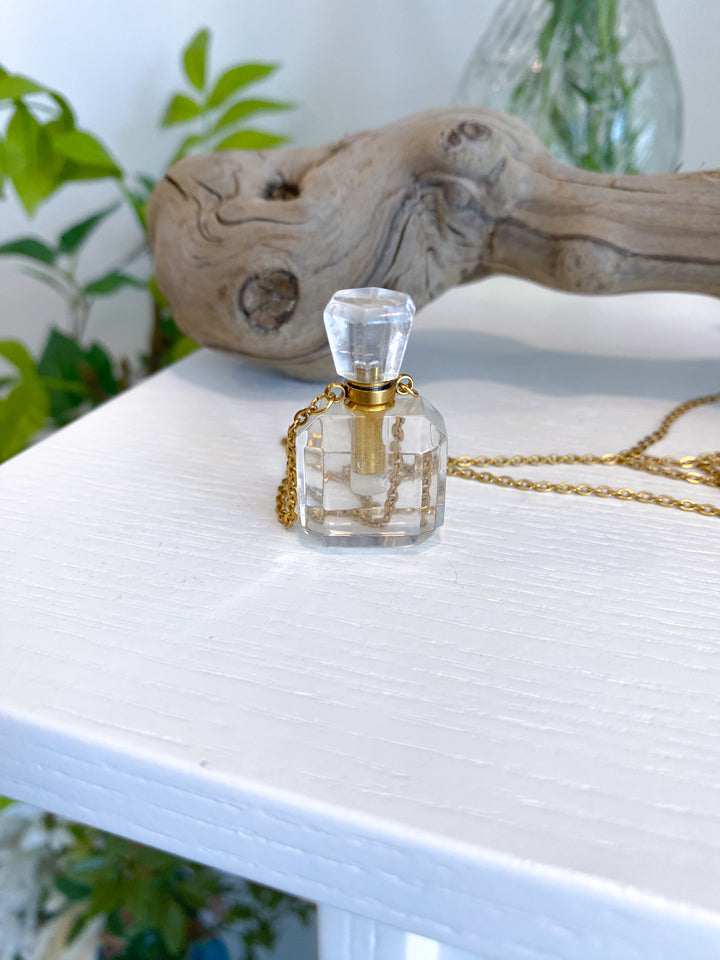 Clear Quartz Perfume Bottle Necklace - Essential Oil Holder