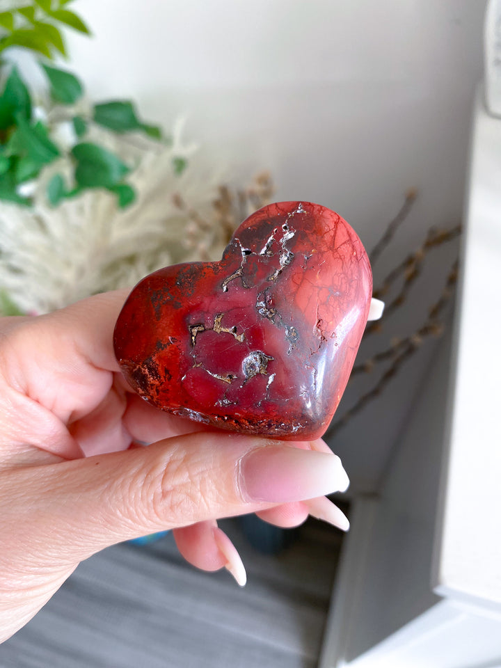 Red, Ivory Mookaite Heart Carving 
