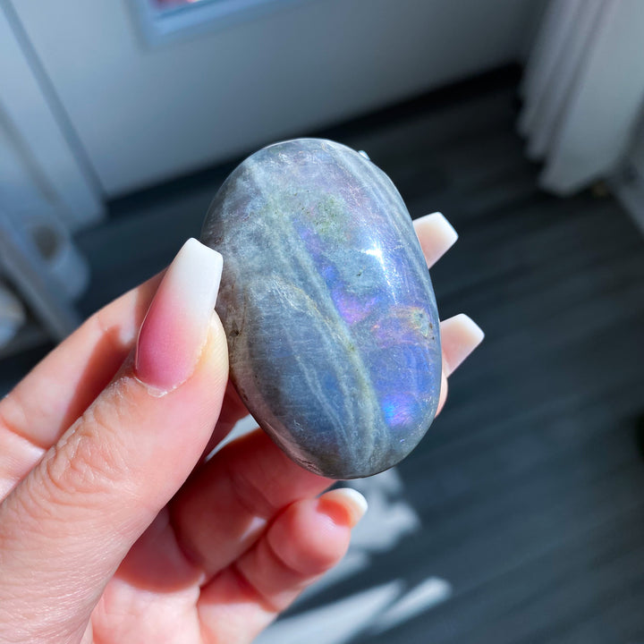 Flashy Pink Sunset Labradorite Palm Stone 