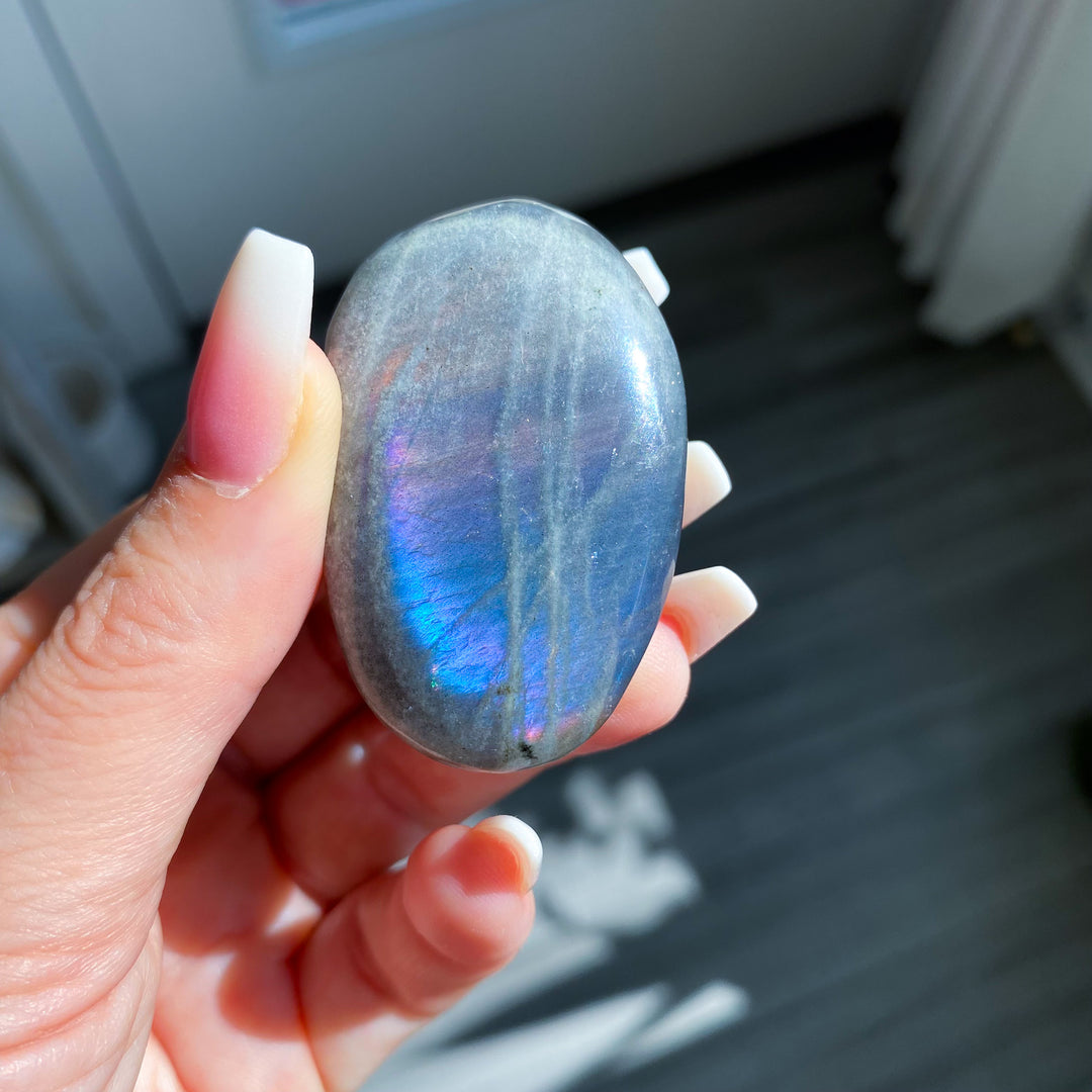 Flashy Pink Sunset Labradorite Palm Stone 