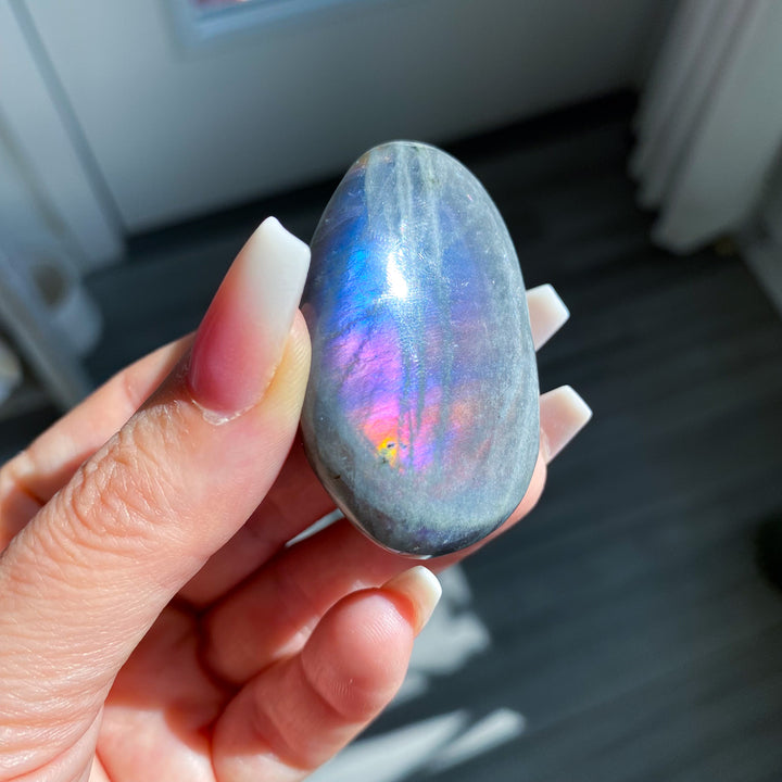 Flashy Pink Sunset Labradorite Palm Stone 