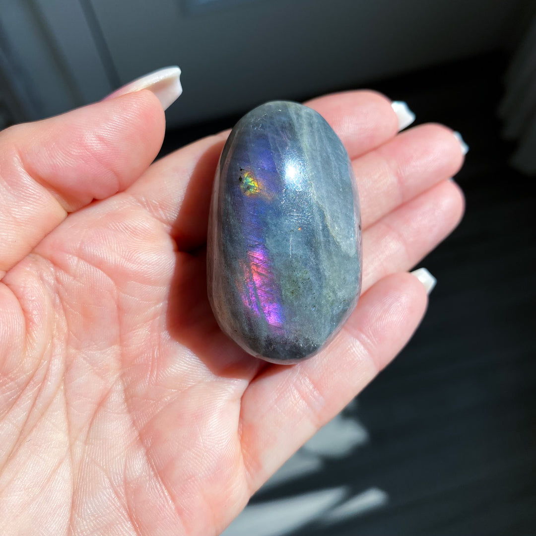 Flashy Pink Sunset Labradorite Palm Stone 