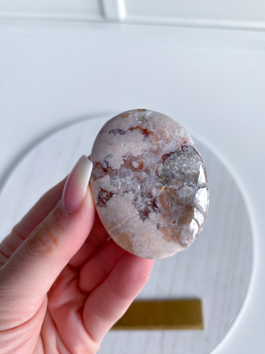 Small, Pale Pink Amethyst Palm Stone w/ Inclusions #1