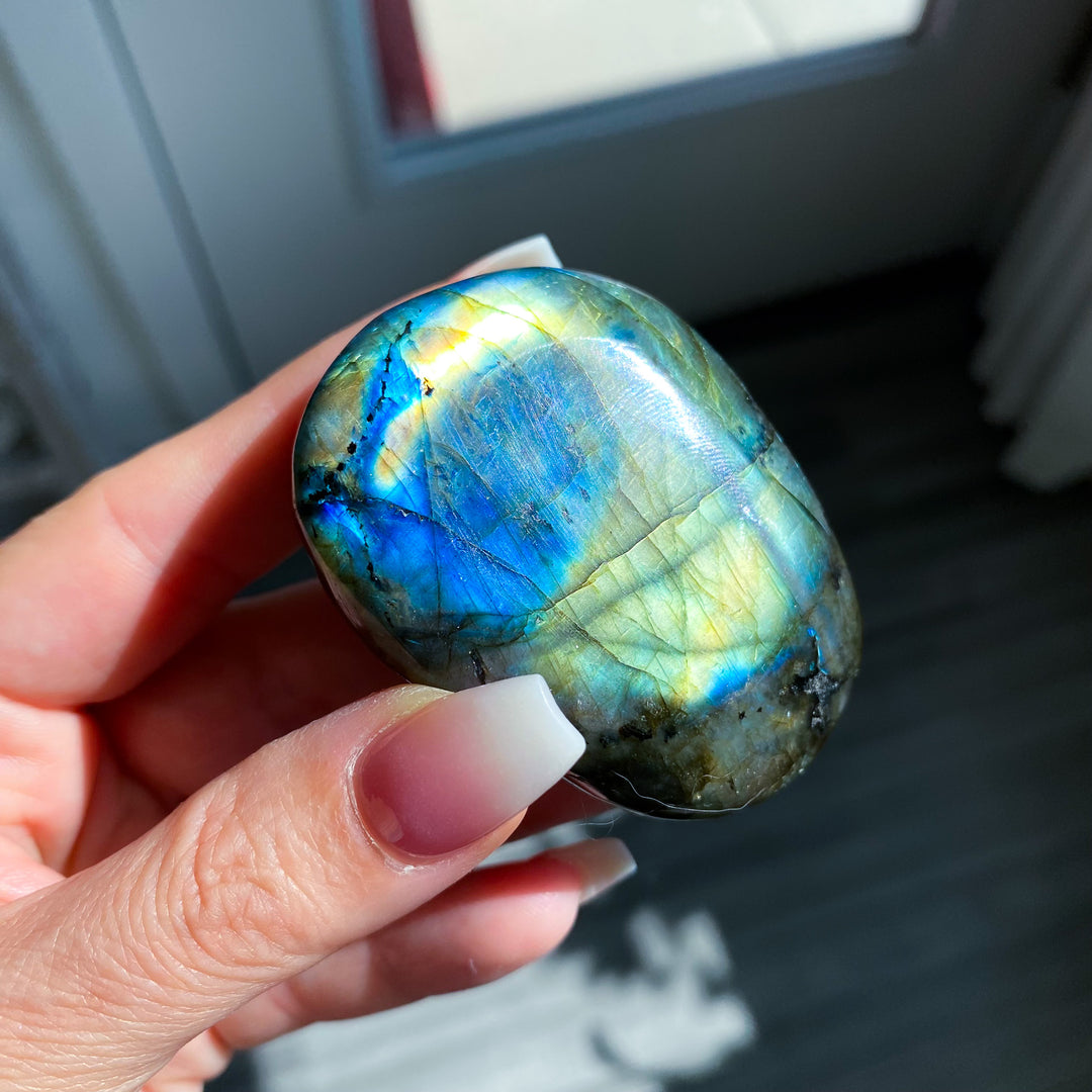 Chunky Blue and Gold Labradorite Palm Stone 