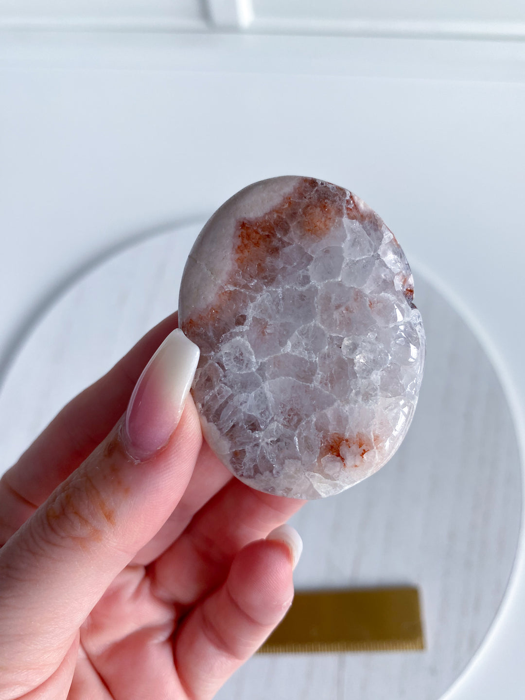 Small, Pale Pink Amethyst Palm Stone w/ Inclusions #1