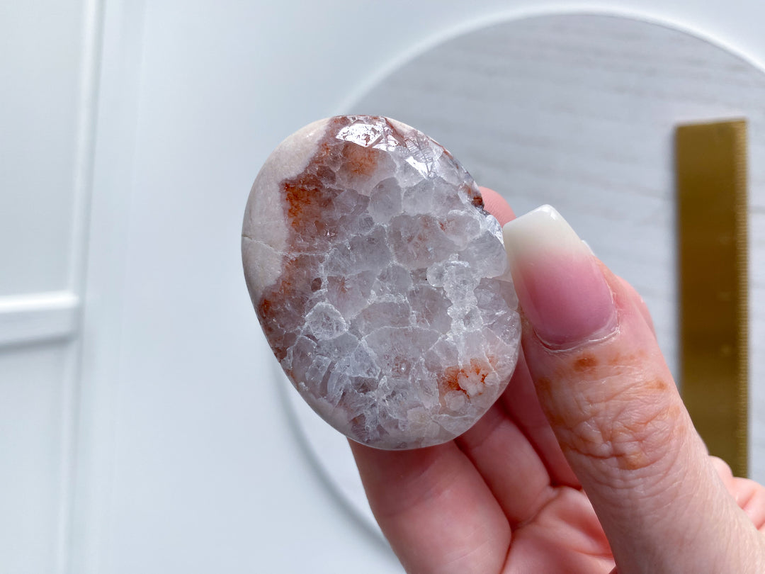 Small, Pale Pink Amethyst Palm Stone w/ Inclusions #1