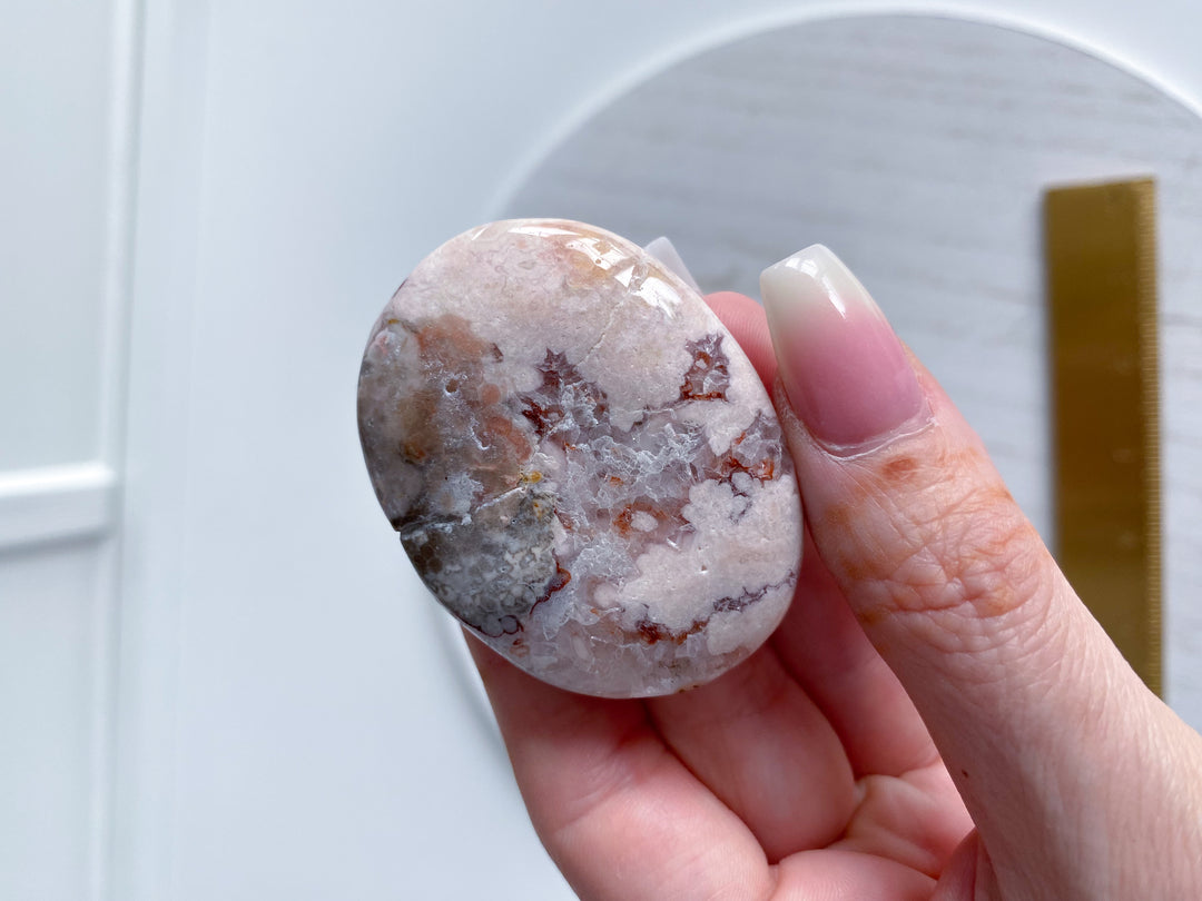 Small, Pale Pink Amethyst Palm Stone w/ Inclusions #1
