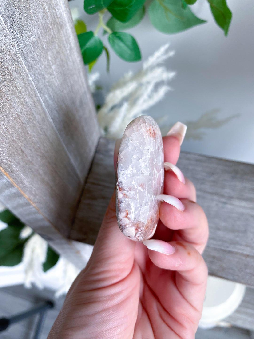 Small, Pale Pink Amethyst Palm Stone w/ Inclusions #1