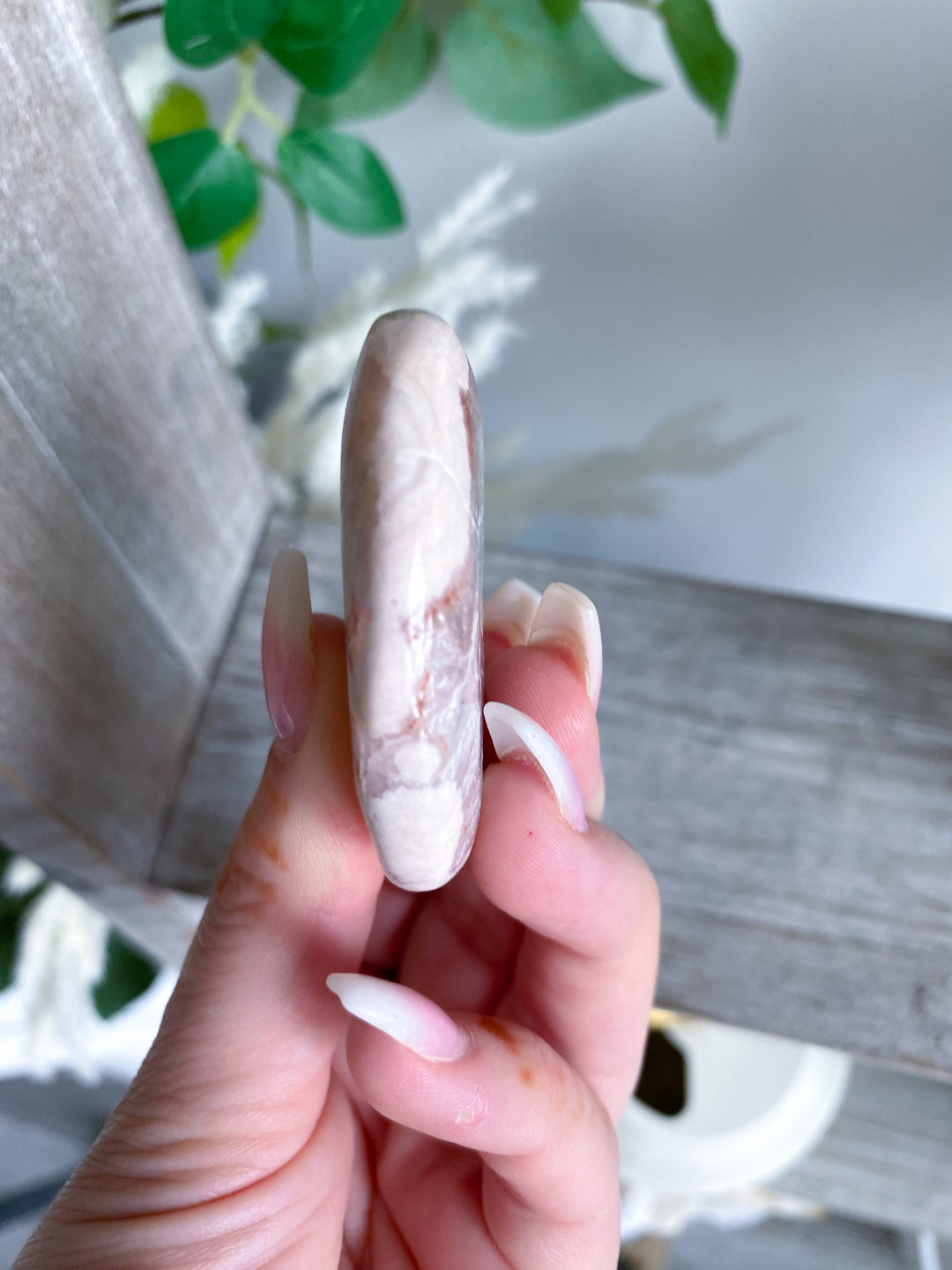 Small, Pale Pink Amethyst Palm Stone w/ Inclusions #1