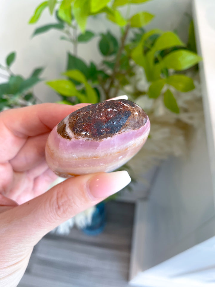 LARGE Pink Aragonite Palm Stone #1 - Chakra Alignment, Emotional Healing, Spiritual Connection, Grounding, Enhancing Intuition
