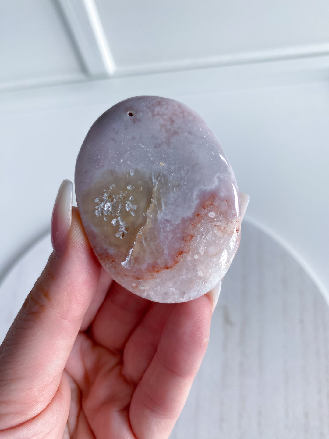 Small Pink Amethyst Palm Stone w/ Inclusions #3