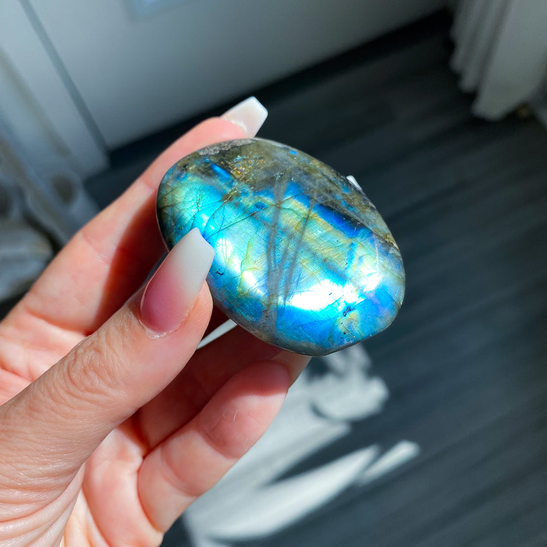 Electric Blue Labradorite Palm Stone 