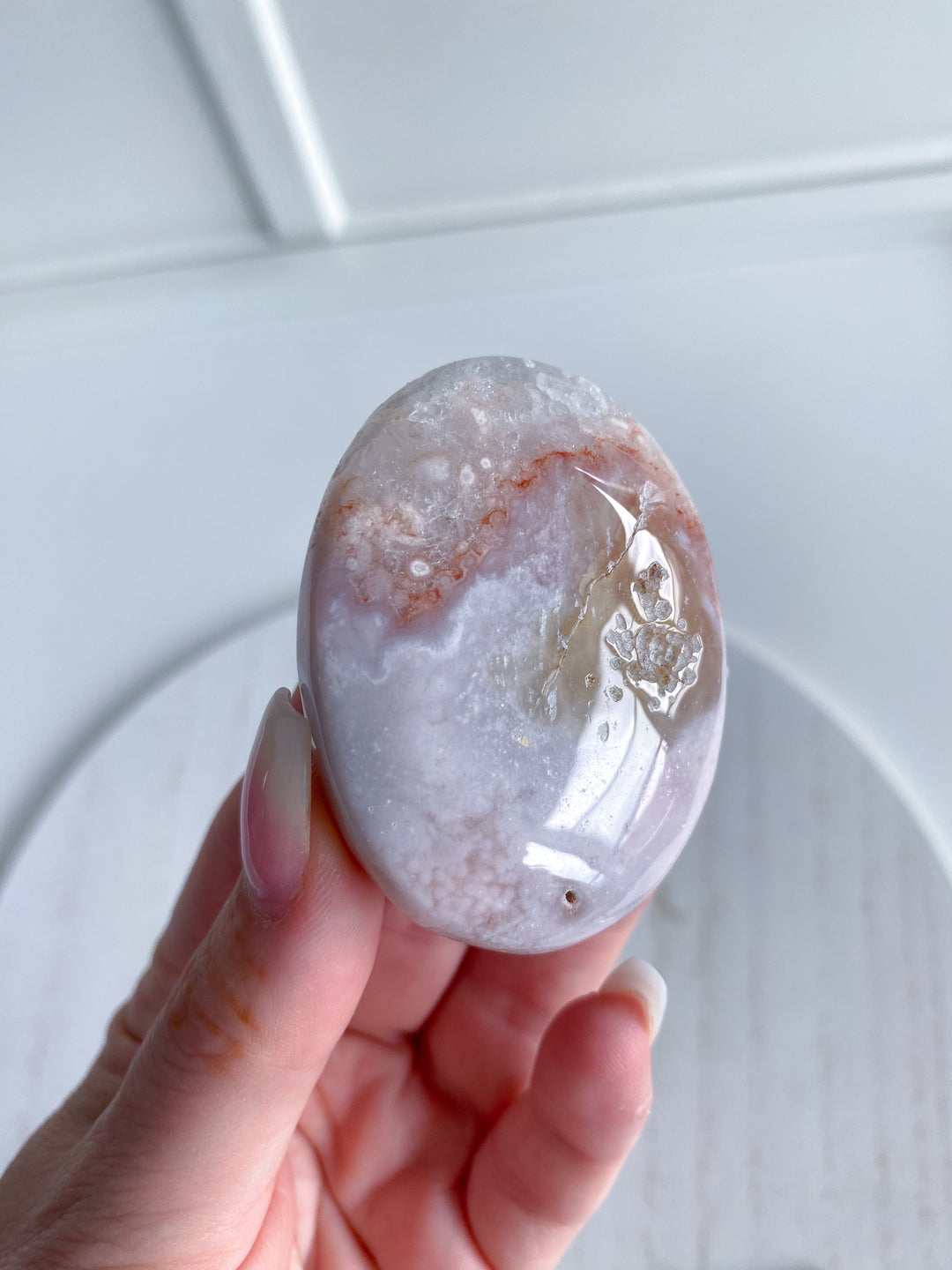 Small Pink Amethyst Palm Stone w/ Inclusions #3