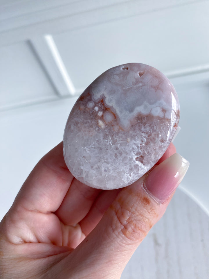 Small Pink Amethyst Palm Stone w/ Inclusions #3