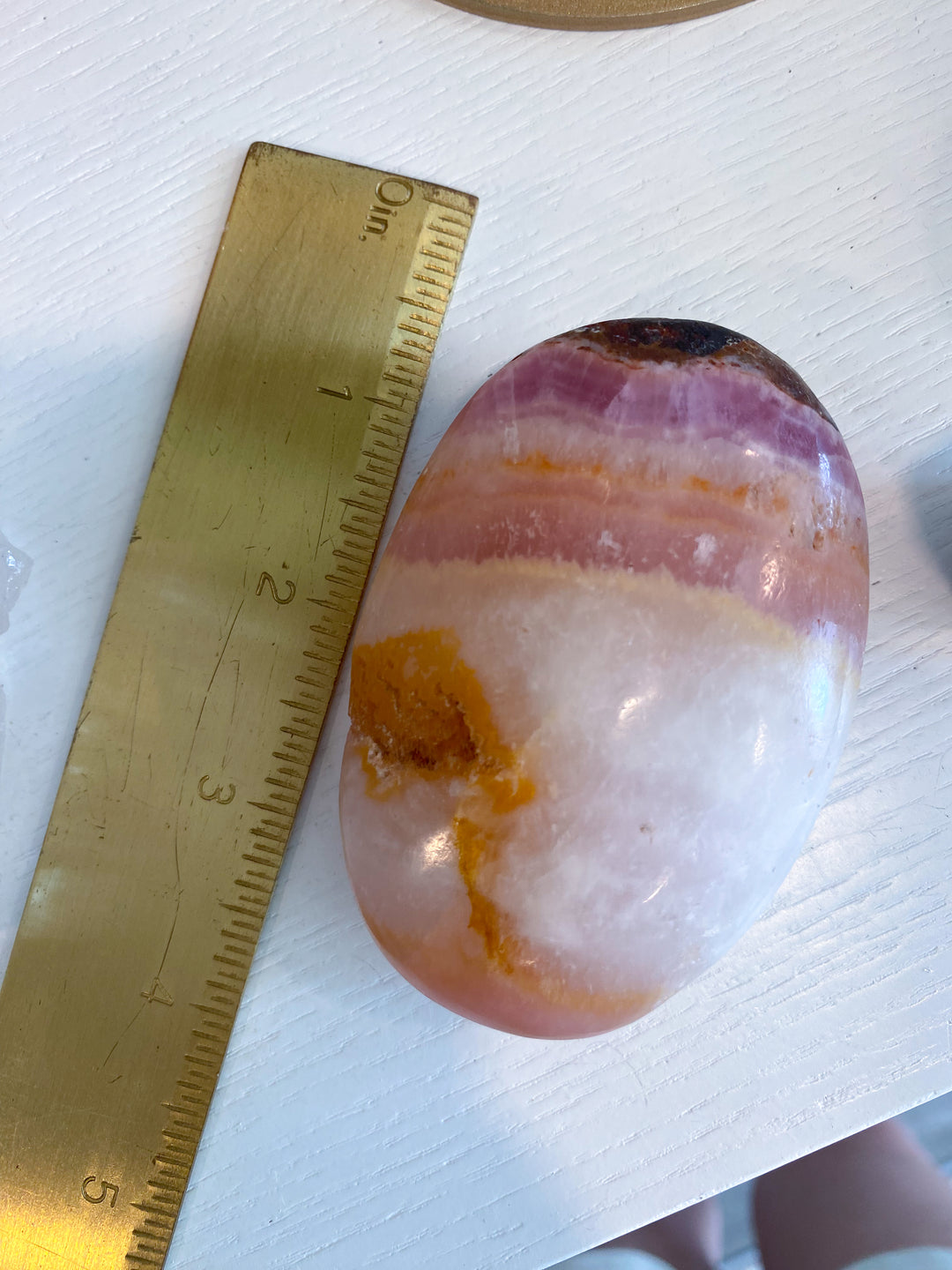 LARGE Pink Aragonite Palm Stone #1 - Chakra Alignment, Emotional Healing, Spiritual Connection, Grounding, Enhancing Intuition