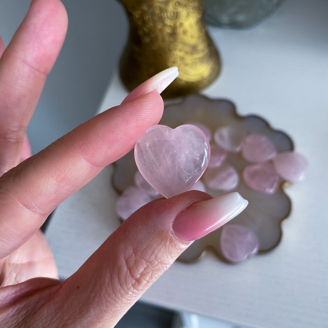 Mini Rose Quartz Heart Carving - Rosy Pink