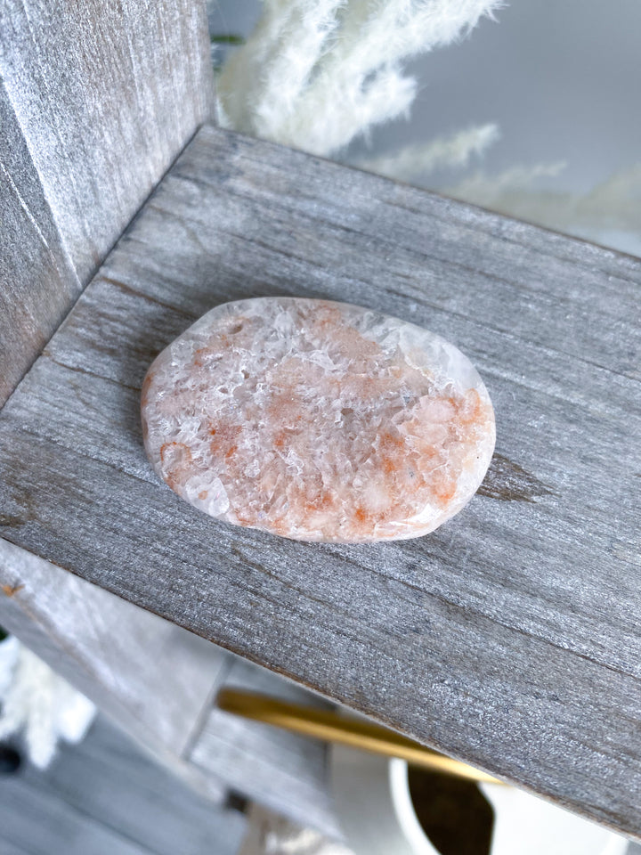 Small Peach Pink Amethyst Palm Stone w/ Inclusions #2