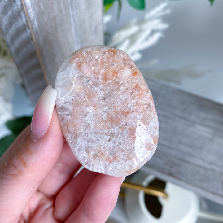 Small Peach Pink Amethyst Palm Stone w/ Inclusions #2