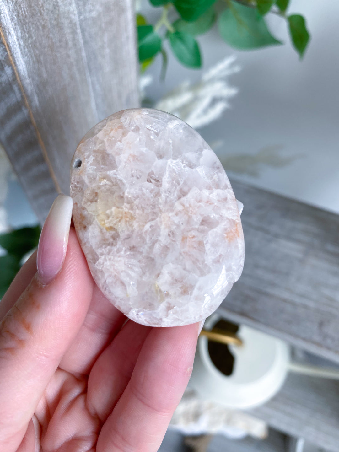 Small Peach Pink Amethyst Palm Stone w/ Inclusions #2