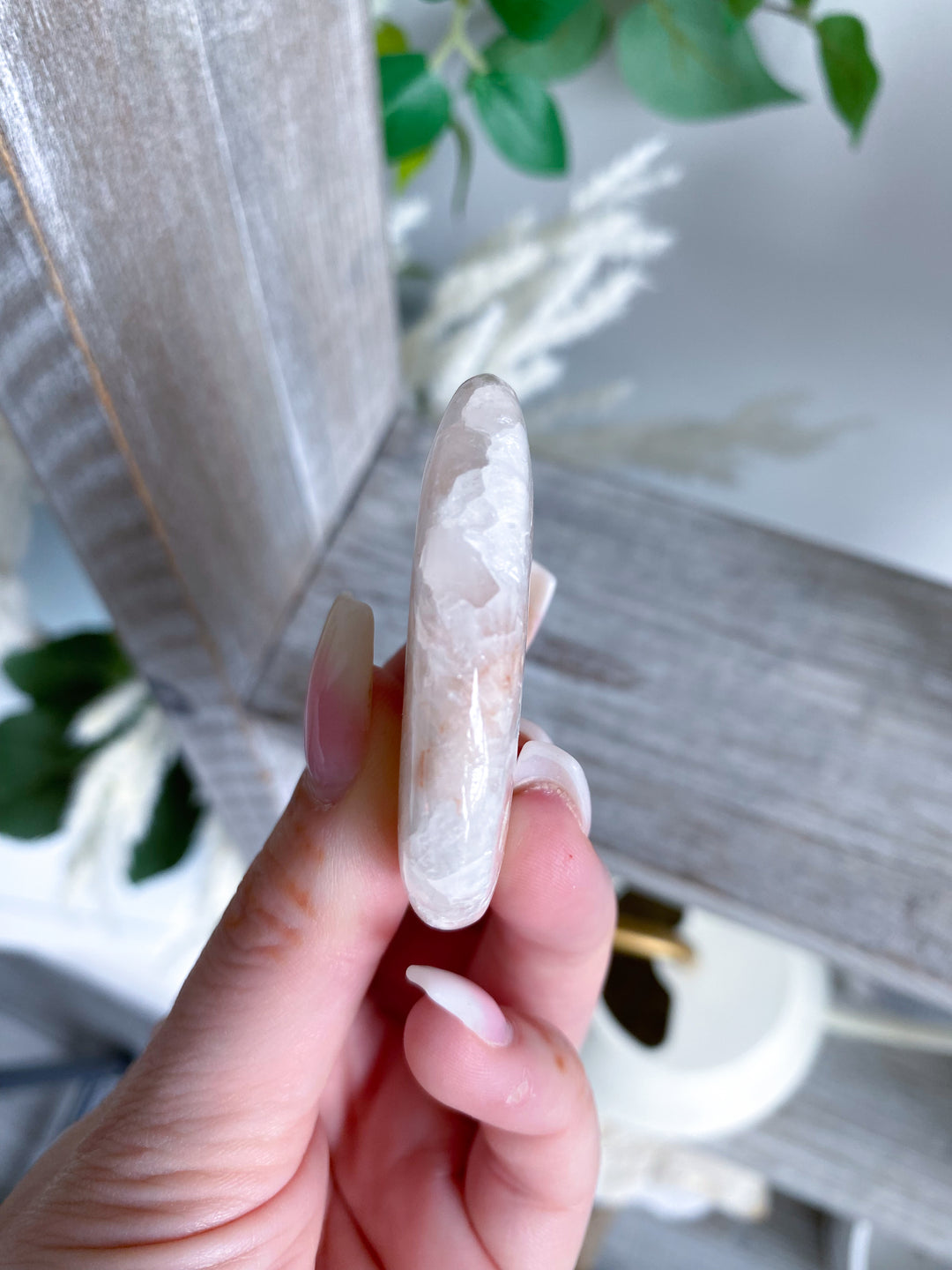 Small Peach Pink Amethyst Palm Stone w/ Inclusions #2