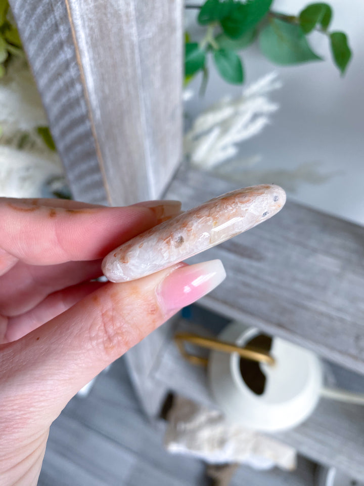 Small Peach Pink Amethyst Palm Stone w/ Inclusions #2