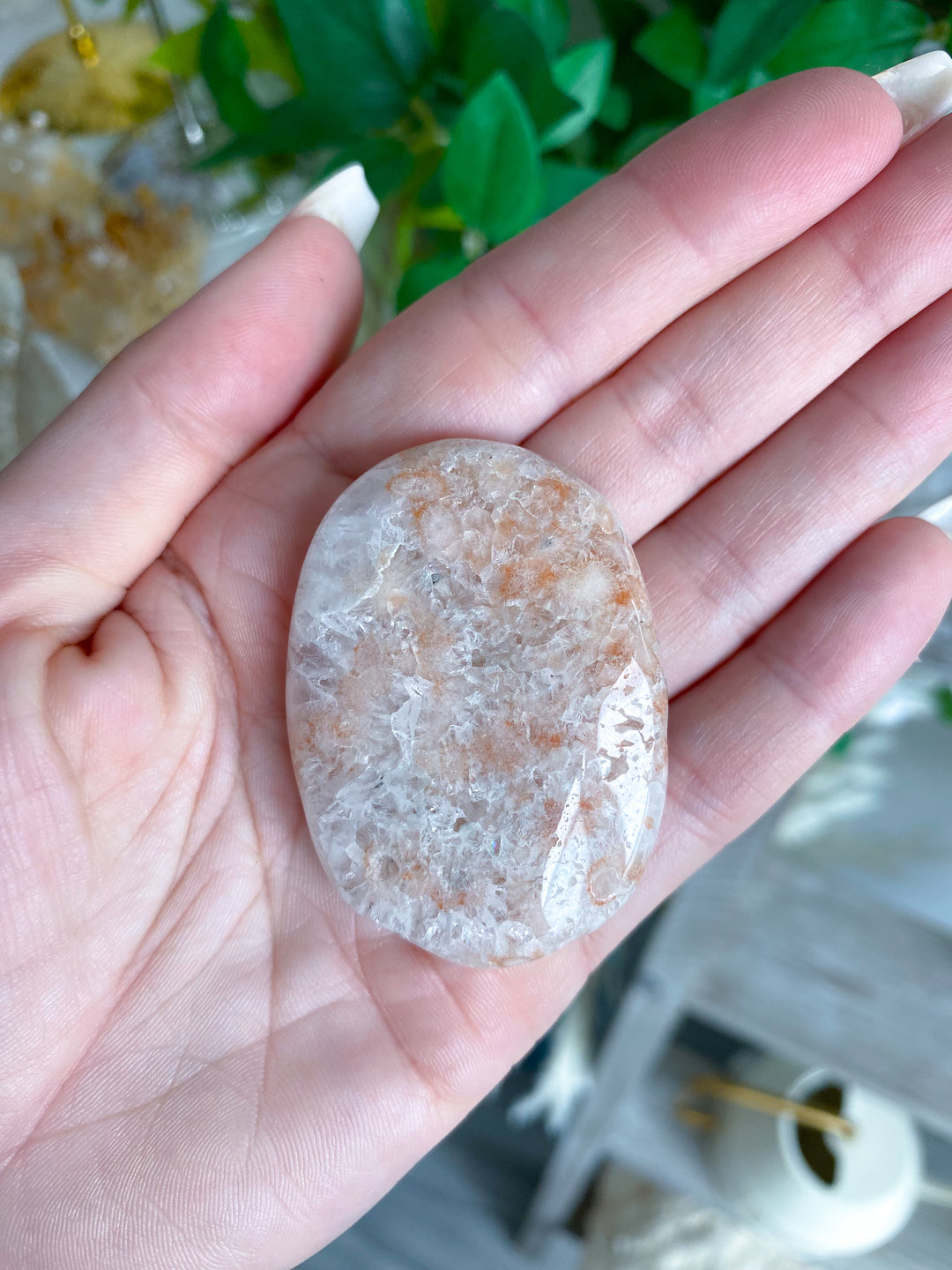 Small Peach Pink Amethyst Palm Stone w/ Inclusions #2