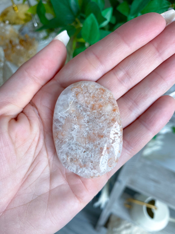 Small Peach Pink Amethyst Palm Stone w/ Inclusions #2