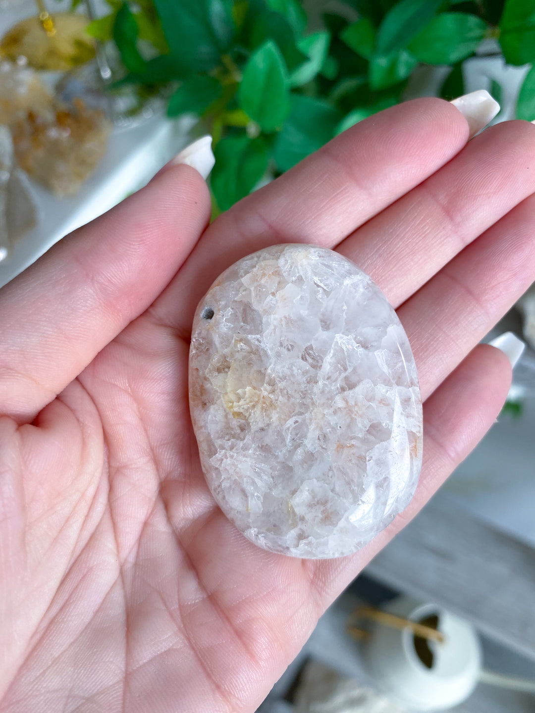 Small Peach Pink Amethyst Palm Stone w/ Inclusions #2