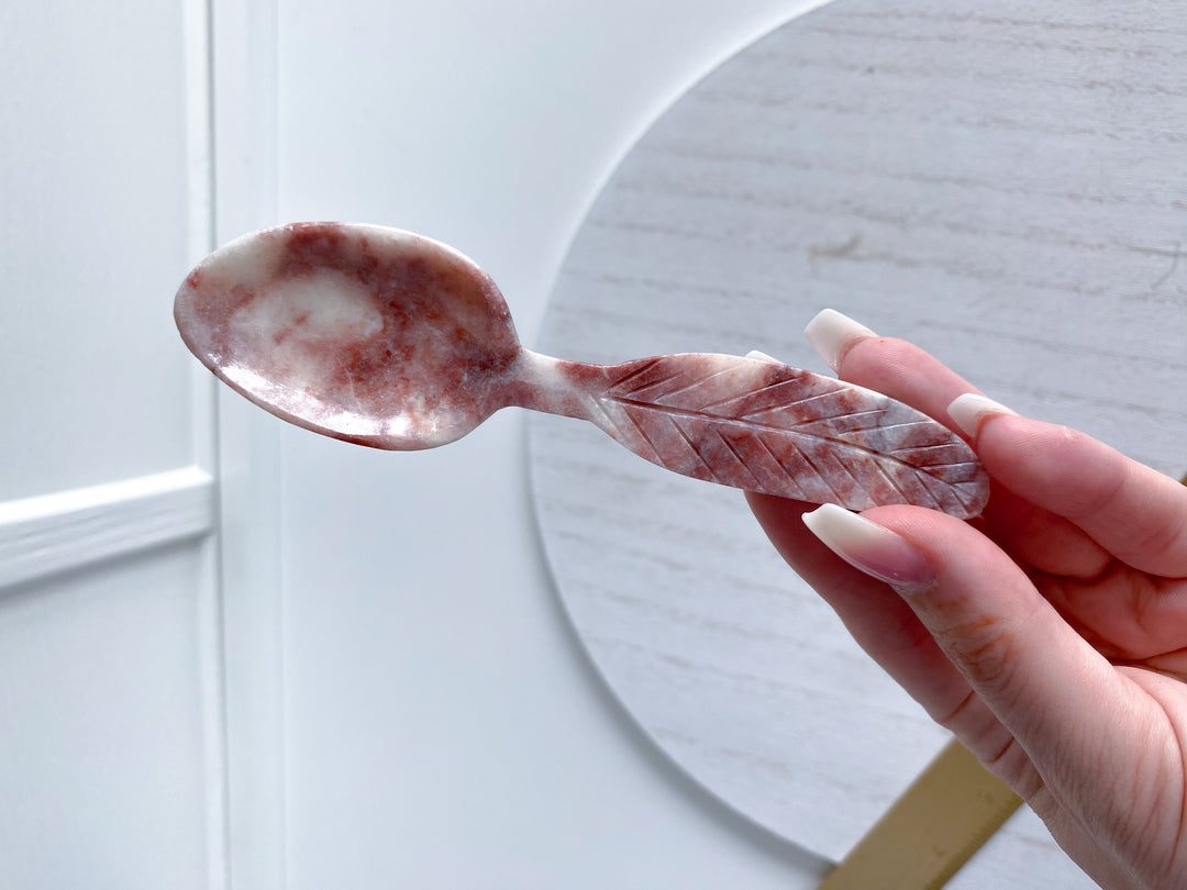 Pink Oynx Feather Spoon