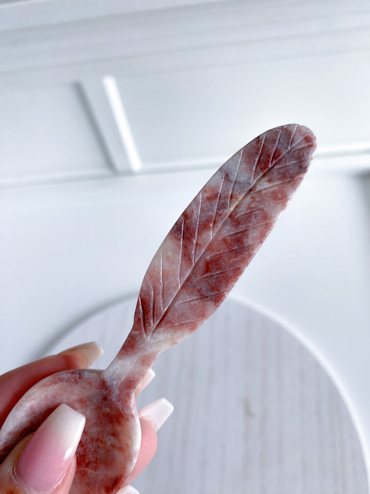 Pink Oynx Feather Spoon