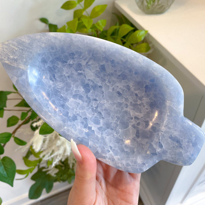 7" Blue Calcite Leaf Bowl - Get Exact Piece