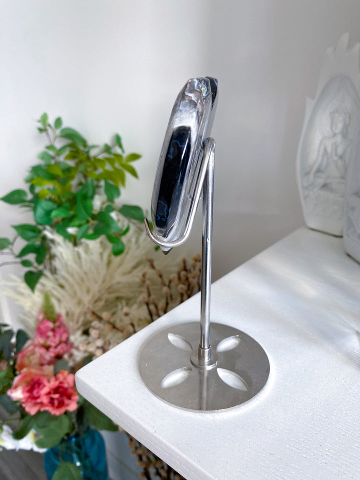 Large Druzy Black Agate Heart on Stand 