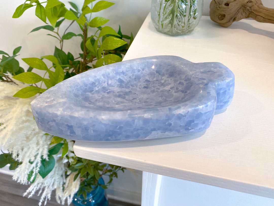 7" Blue Calcite Leaf Bowl - Get Exact Piece