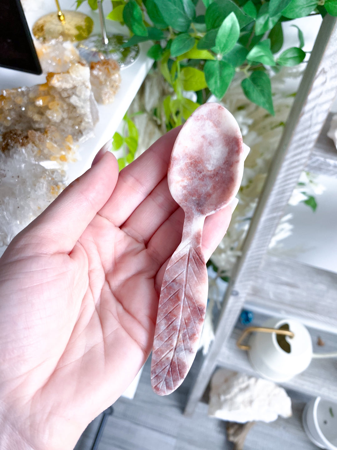 Pink Oynx Feather Spoon