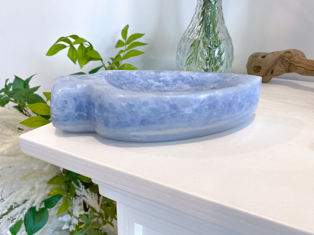 7" Blue Calcite Leaf Bowl - Get Exact Piece