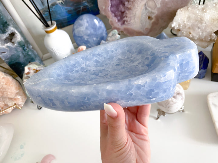 7" Blue Calcite Leaf Bowl - Get Exact Piece