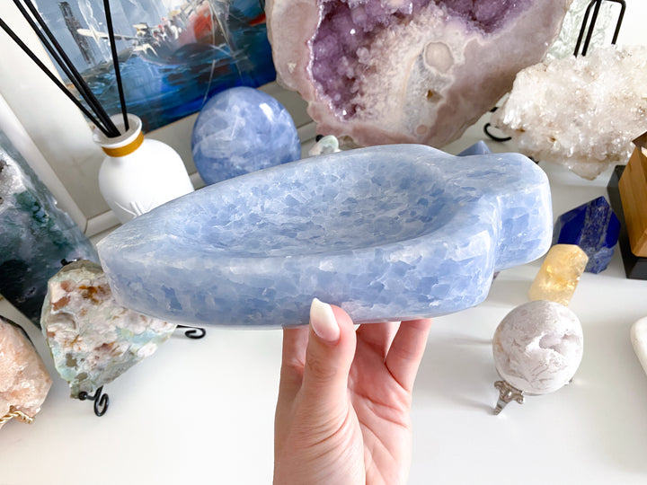 7" Blue Calcite Leaf Bowl - Get Exact Piece