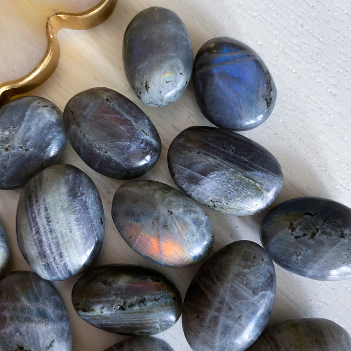 Small, Flashy Sunset Labradorite Pebble Stone